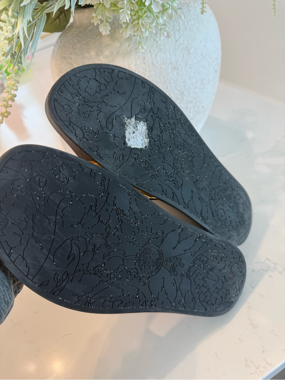 Versace Black & Gold Slide Sandals with Gianni Versace Signature - Picture 4 of 4